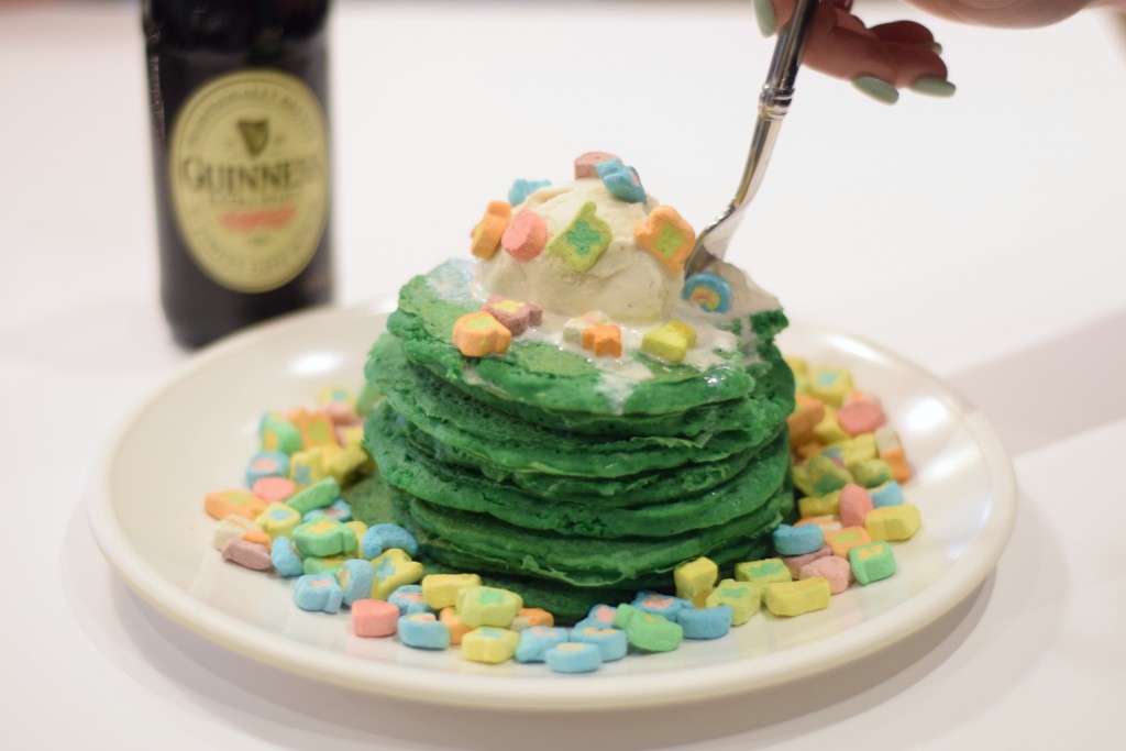 green pancakes infused with Guinness beer